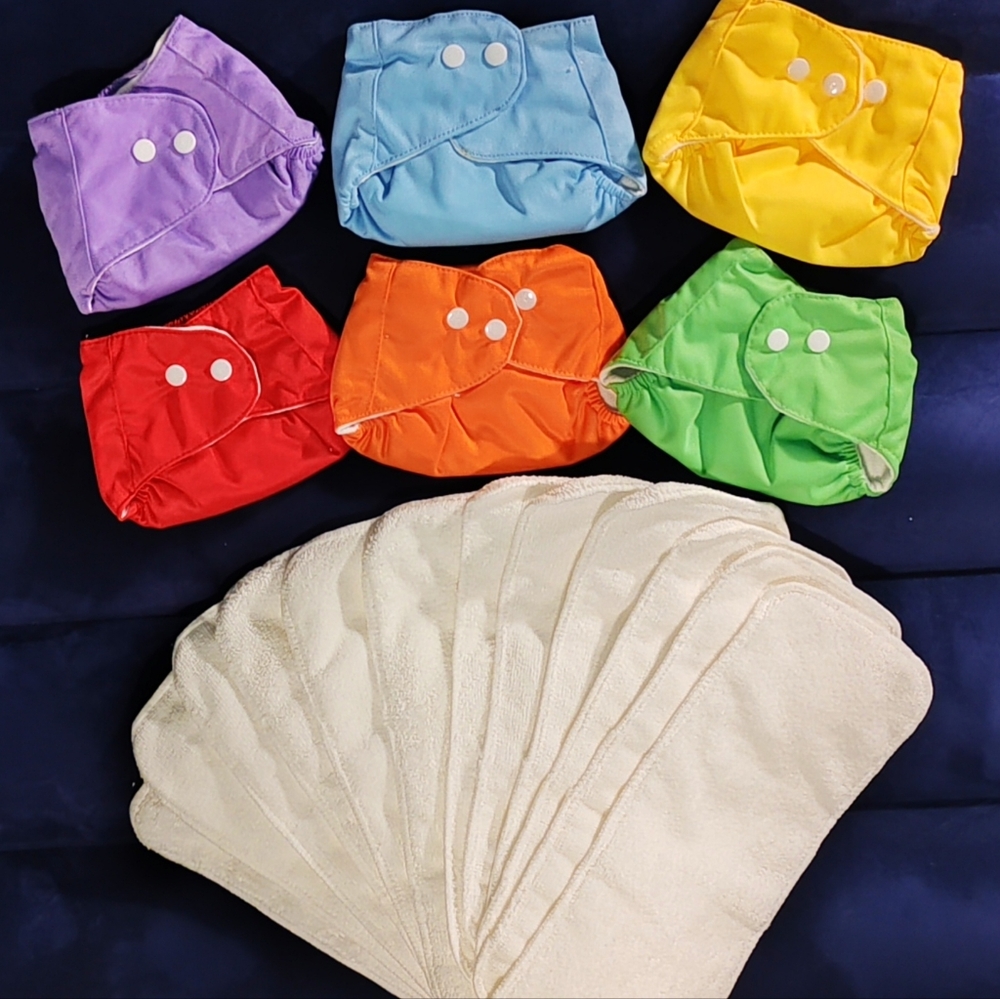 Baby Cloth Diapers 6 Pack with 12 Inserts One Size Adjustable Washable Reusable